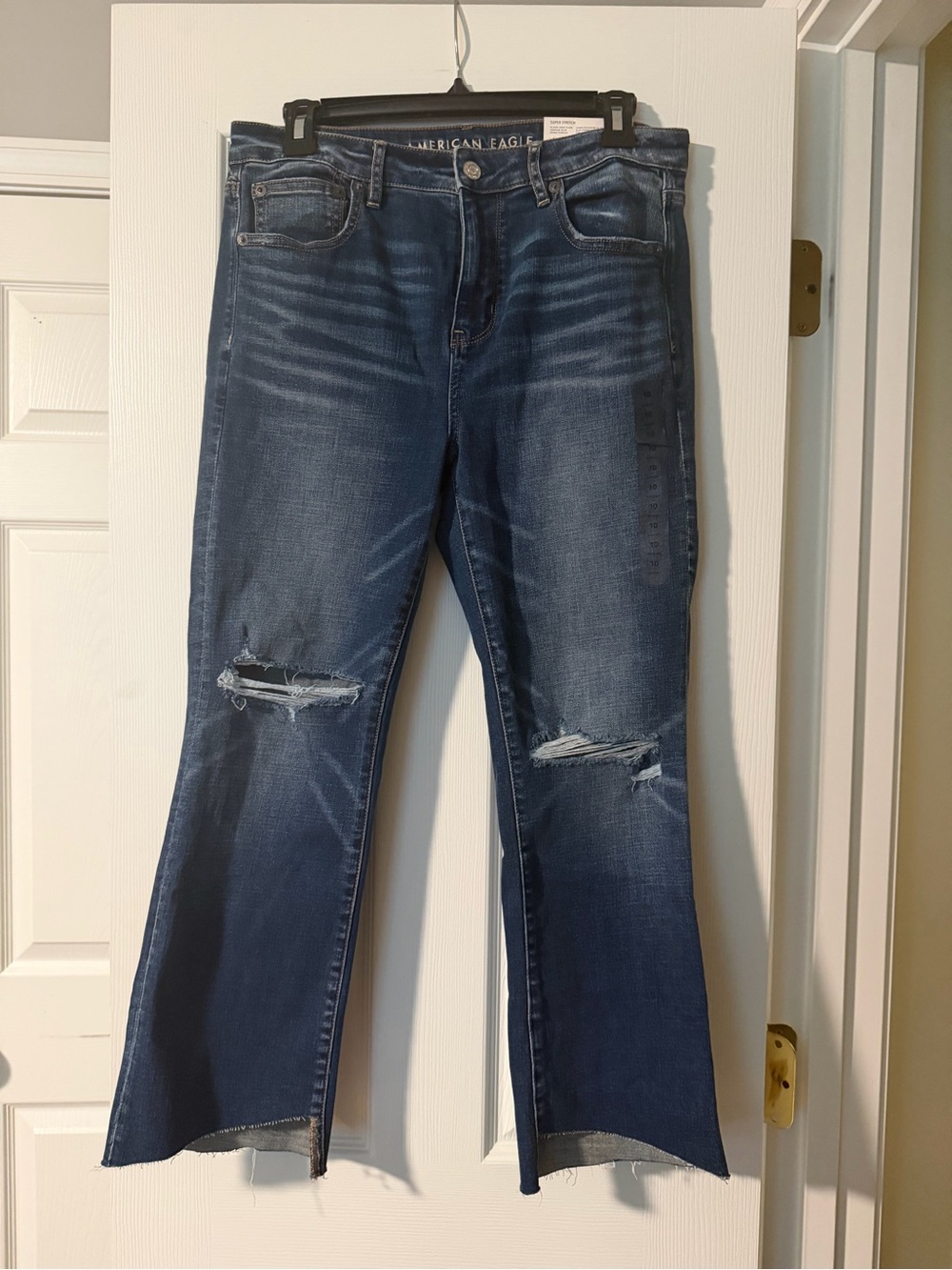American Eagle Outfitters Distressed Dark Blue Cropped Ankle Jeans